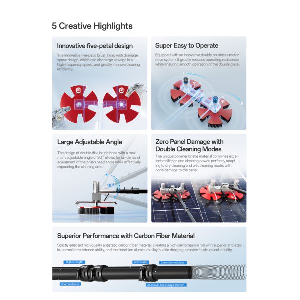 Rotating Brushes Rooftop Solar Farm Power Plant Clean Machine Photovoltaic Panels Deep Washing Device