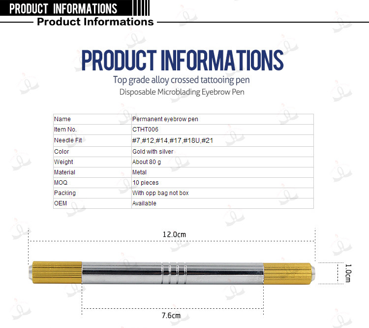 Top Quality New Permanent Makeup Microblading Gold Double Head Manual Pen