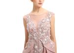Unique Inki Pink Long Arabic Evening Dresses / Flower Decor Muslim Party Gown