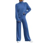2024 Autumn and Winter Casual High Neck Knitted Long sleeved Sweater Set Women's