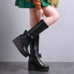 S039 Original handmade boots, knight boots, leather and velvet flat-bottomed