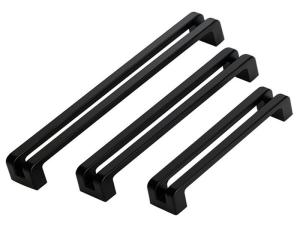 China Matter Black Kitchen Cabinet Handles American Hollow Design Zinc Drawer pulls 160mm Chrome Drawer Pulls factory