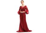 Ruched Red Ladies Evening Dresses , Balloon Long Sleeve Wedding Gown