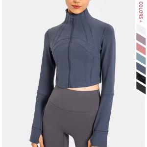 China Zipper Closure Women Yoga Jacket Stretchy Cropped Workout Jacket factory