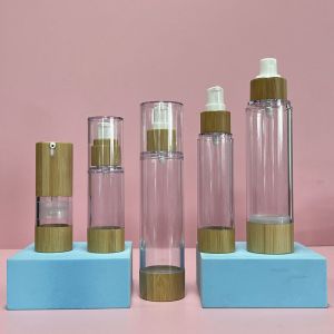 China Round Shape 15ml Bamboo Airless Spray Bottle For Serum factory