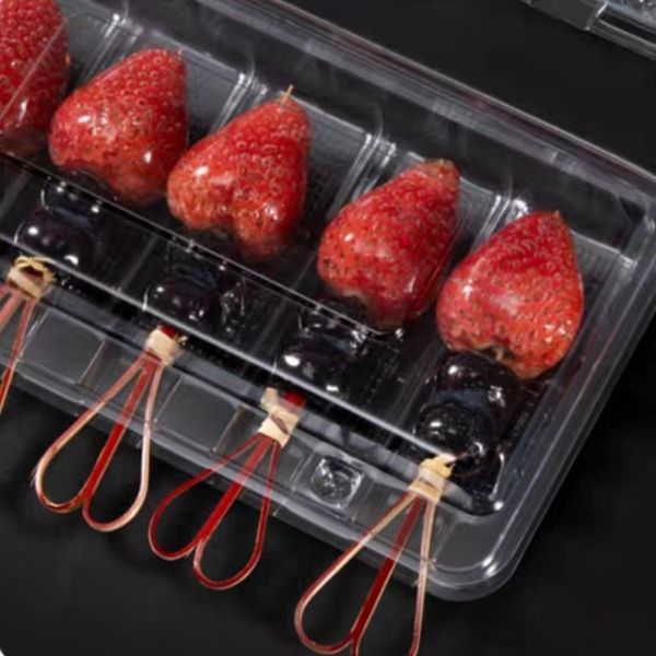 Customized Disposable Plastic Clear Foods Grad Packaging Hinged Clamshell Tanghulu Packaging