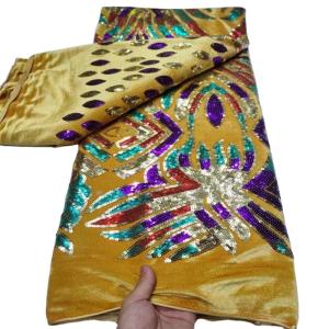 China Support 7 Days Sample Order Lead Time African Velvet Embroidery Fabric with Sequins factory