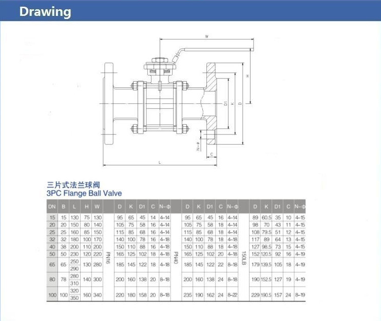 JIS-Flanged Sanitary Ball Valve , 3 PCS Ball valve With flange Connection