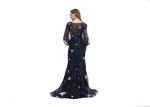 Dark Blue Lace Long Sleeve Ball Gowns , Sweep Train Elegant Long Sleeve Dresses
