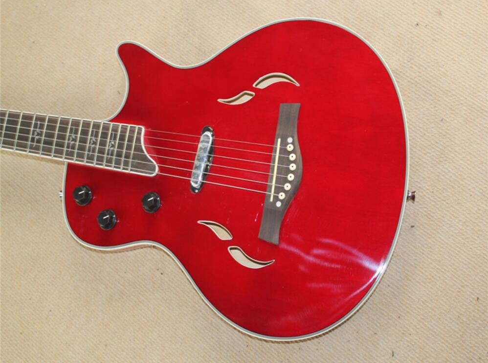 Wholsale Factory custom 21frets T5 classic semi-hollow tobacco sunburst folk acoustic guitar with bird inlay