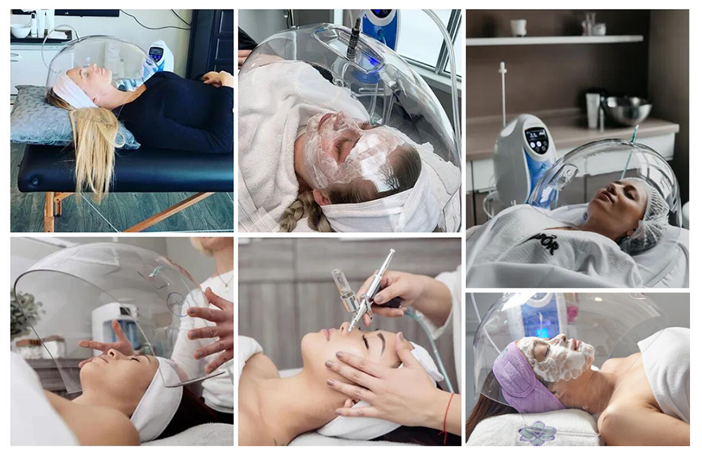O2 Derm Oxygen Therapy Facial Machine Led Dome Oxygen Spray Jet Peeling Face Mask With LED