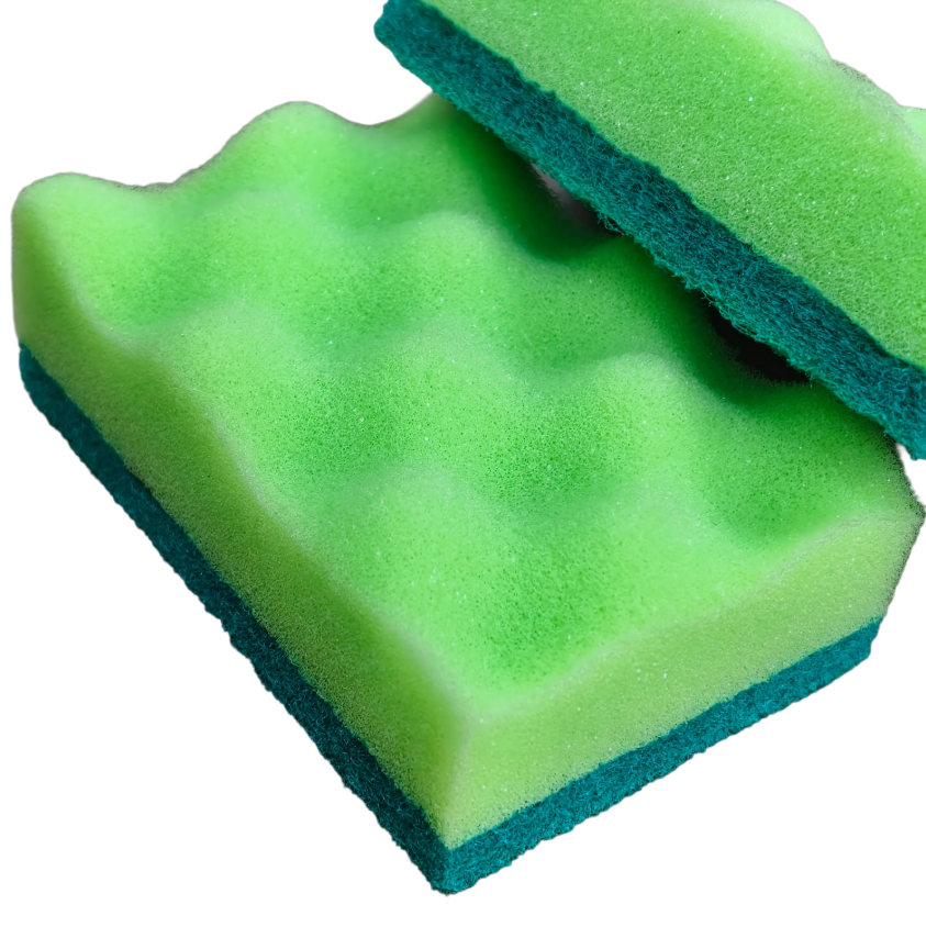 Dual-Action Green Wave Sponge Scouring Pad Non-Scratch For Kitchen Pots