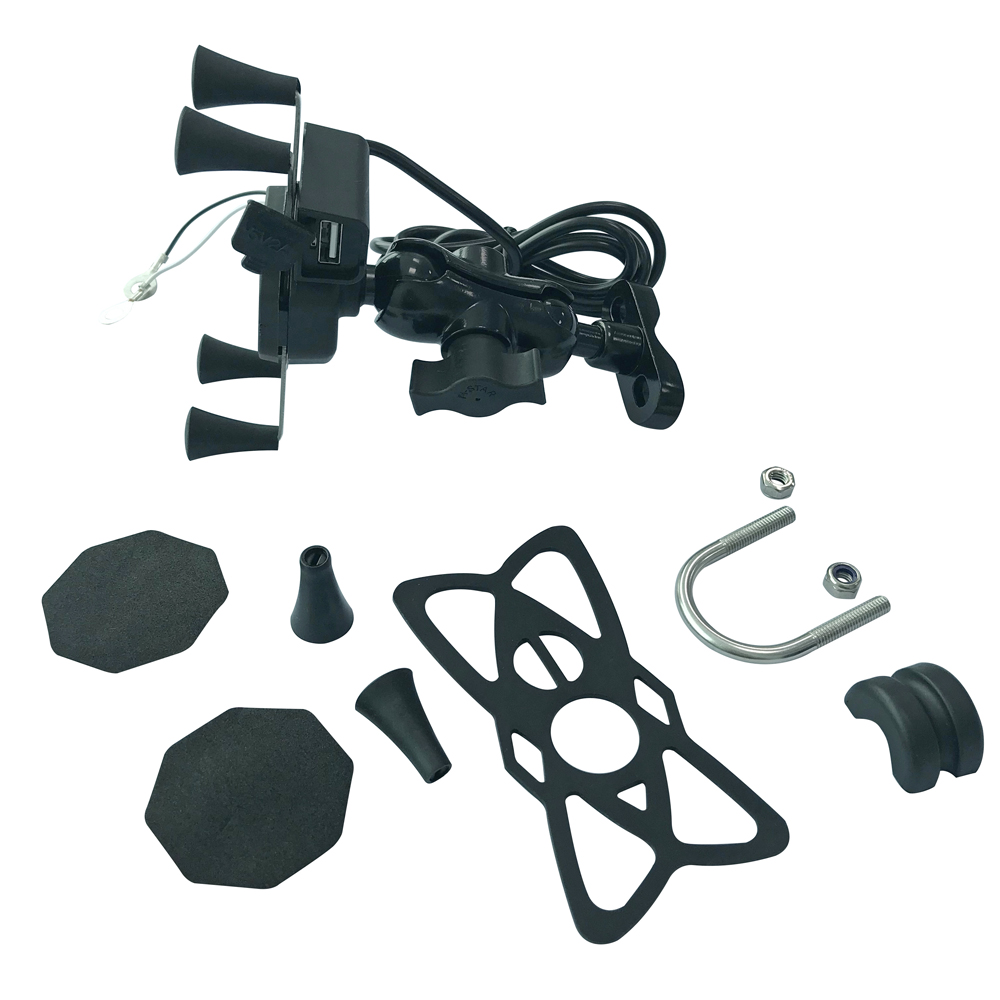 5V 2.5A Handlebar X Claw Motorcycle Phone Mount Stand Black Color