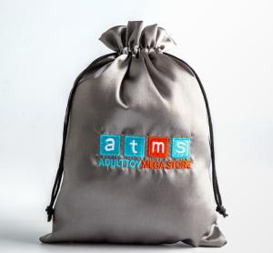 China Customized Fabric Drawstring Gift Bags Customized Drawstring Gift Silk Satin Pouch Hair Extension Packaging Gray Satin factory
