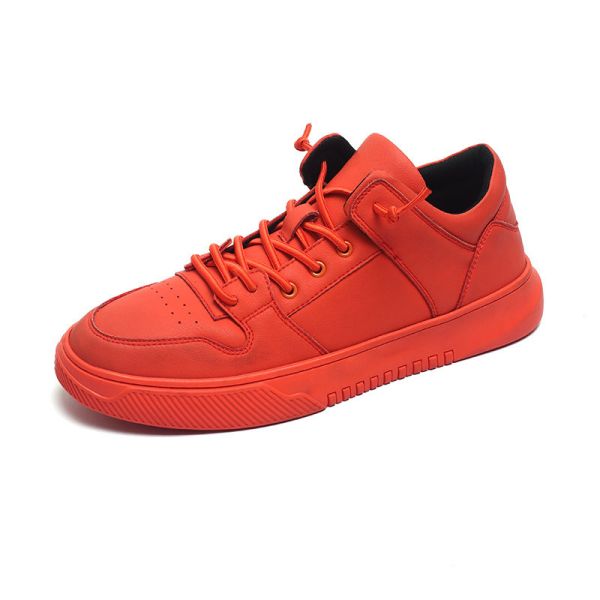 China Bright Red Lace Up Breathable Mens Leather Sneakers factory