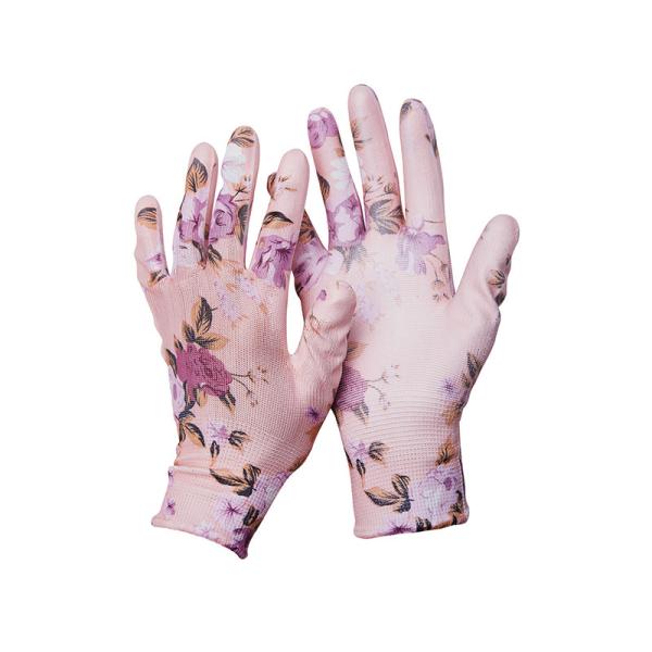 PU Coated Flower Pattern Custom Logo Anti Slip Gardening Work Gloves for