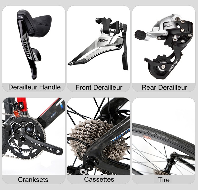22 Speed Road Bike Carbon Fiber Inner Cable Frame Carbon T800 Thru Alxe 142mm Sram RIVAL 700c
