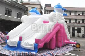 China 0.55mm Pvc Tarpaulin Material Dolphin Pink Inflatable Slide For Swimming Pool factory