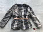 Brown Multi Textured Ladies Faux Fur Coats Collarless With Pu Belt TW74140