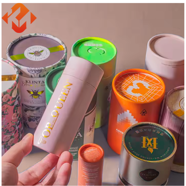 Customized luxury hot stamping printing cylindrical cardboard lip balm cosmetic