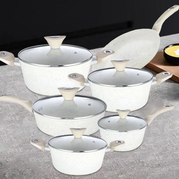 New Design 11 Pieces White Aluminum Pans And Pots Induction Non Stick Cookware