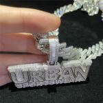 925 silver iced out cuban link chain Custom logo pendant hiphop jewelry for Rap