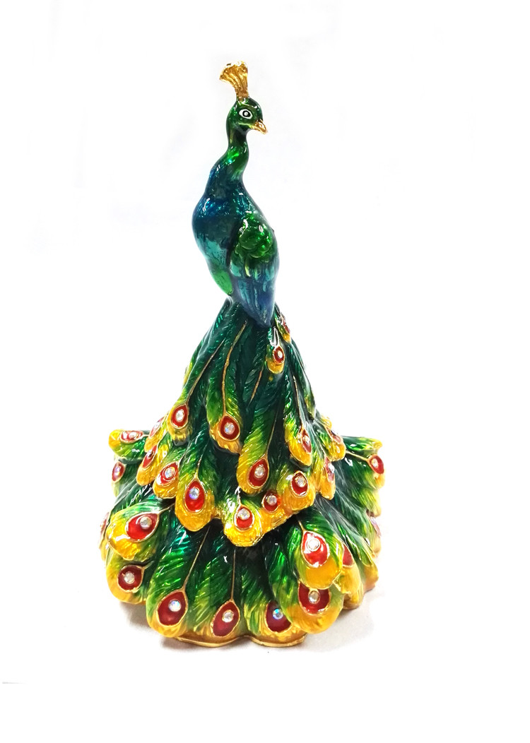 Shinny Gifts China Manufacturer Peacock Trinket Box Metal PeacockJewelry Box Pewter Box