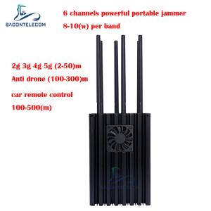 China 6 Channels Mobile Phone Jammer 2G 3G 4G 5G 8-10w/Band Portable Cell Phone Signal Jammer factory