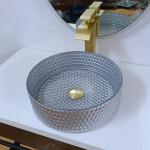 Latest Style Table Top Wash Basins Silver Color , Round Sink Bowl Bathroom 360