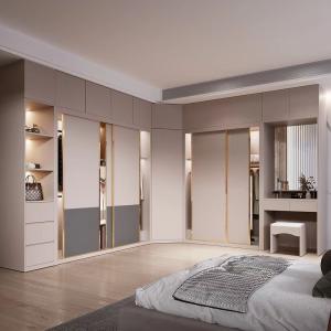China Shoes Rack Equipped Sliding Door Wardrobe Closet ISO9001 With Lighting factory