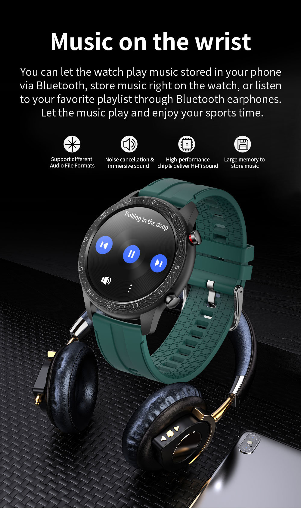 Sport Style Heart Rate Monitor Blood Pressure Blood Oxygen Tracker Bt Call Smartwatch Local Music Player Smart Watch Mx13z