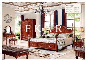 China Classic brown wooden King size bedroom furniture bed factory