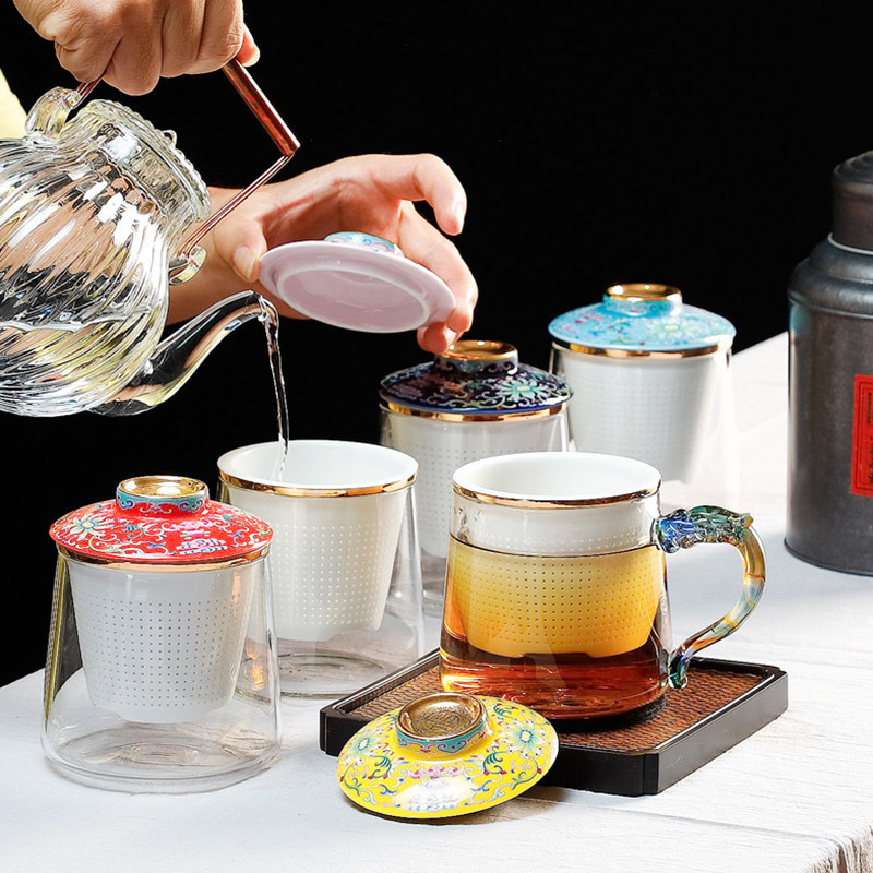 Cadmium Free 450ml Clear Ceramic Filter Glass Tea Cup