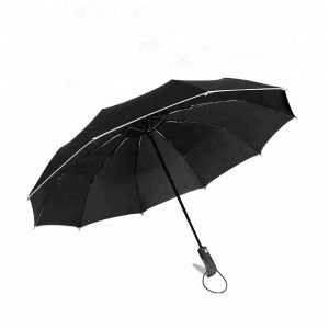 China Black Safety Reflection Automatic Rain Umbrella Windproof Logo Printing on sale