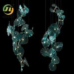 Large Glass Emerald Lotus Leaves Shape Chandelier For Staircase Hotel Lobby