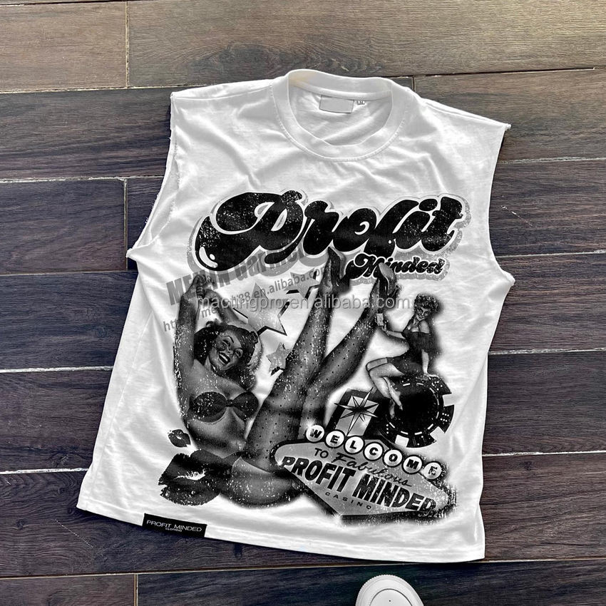 Custom Logo Silk Screen Print Sleeveless T Shirts for Men 100% Cotton Crew Neck Tank Tops