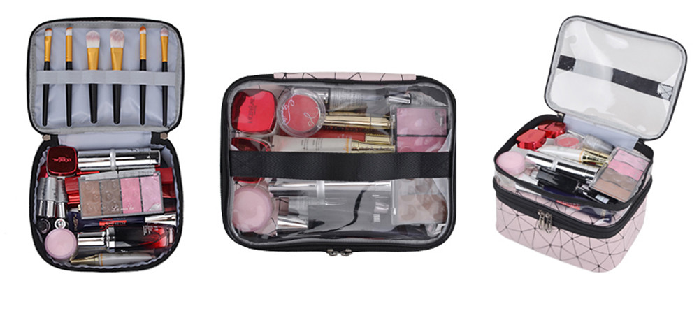 Double Layer Marble PU Travel Makeup Organizer Bag