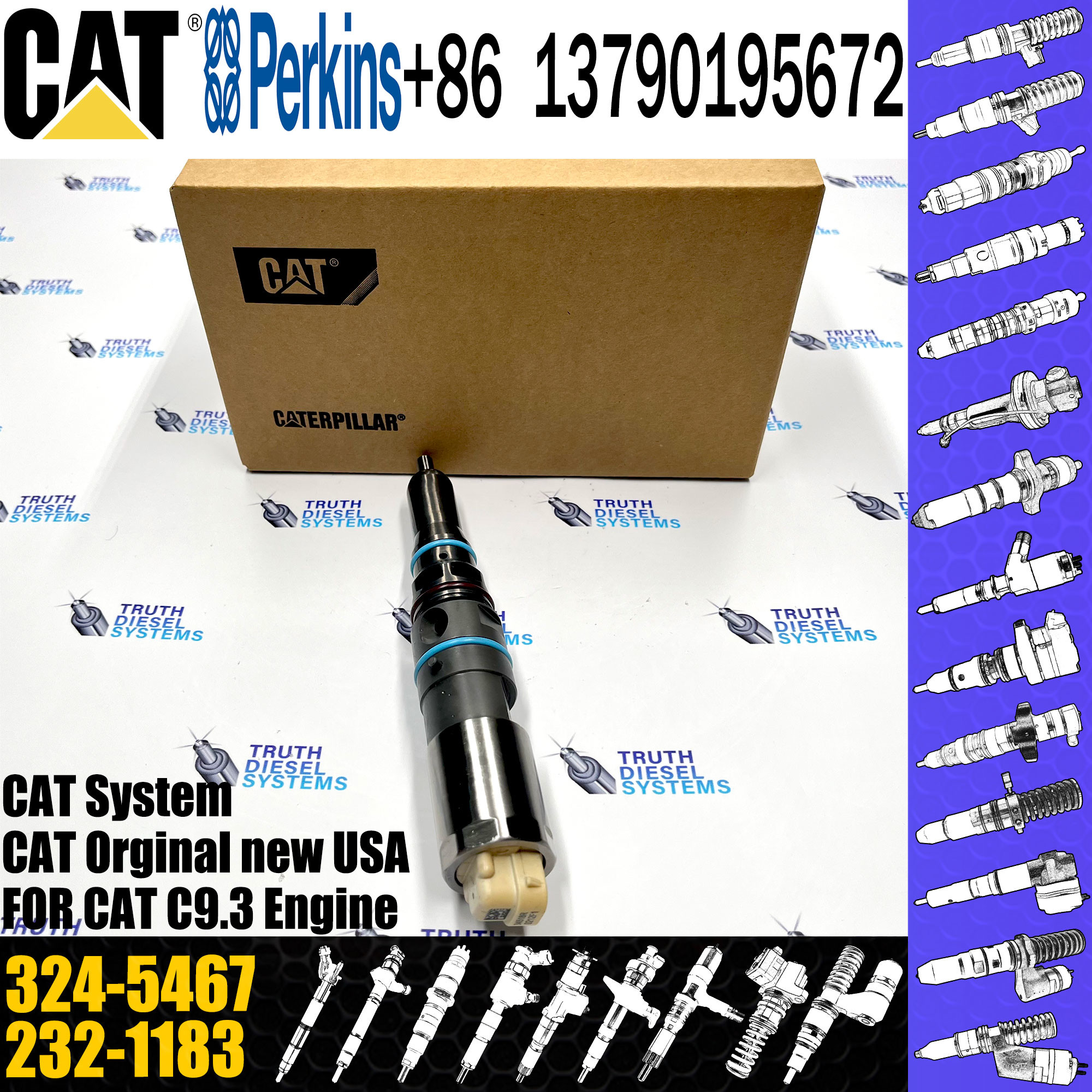 common rail diesel fuel injector 138-8756 456-3589 155-1819 324-5467 232-1183 364-8024 for CAT C9.3 Excavator engine