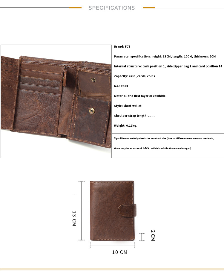 Men's Slim Card Holder Billfold Money Clip Wallet Genuine Leather Small Bag for Rfid
