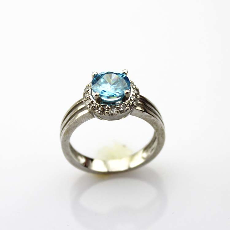 Women Jewelry 925 Silver Ring with Blue Topaz Cubic Zircon (R5)