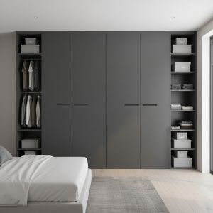 China MJMFD ENF Grade Shaker Style Wardrobe Doors - 22mm PVC Laminate, Aluminum Edging, Custom Size, Modern Flat Panel Design on sale