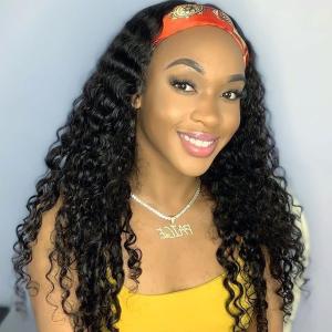 China Silk Scarf 10A Headband Hair Wig Glueless Human Hair Wigs Deep Wave factory
