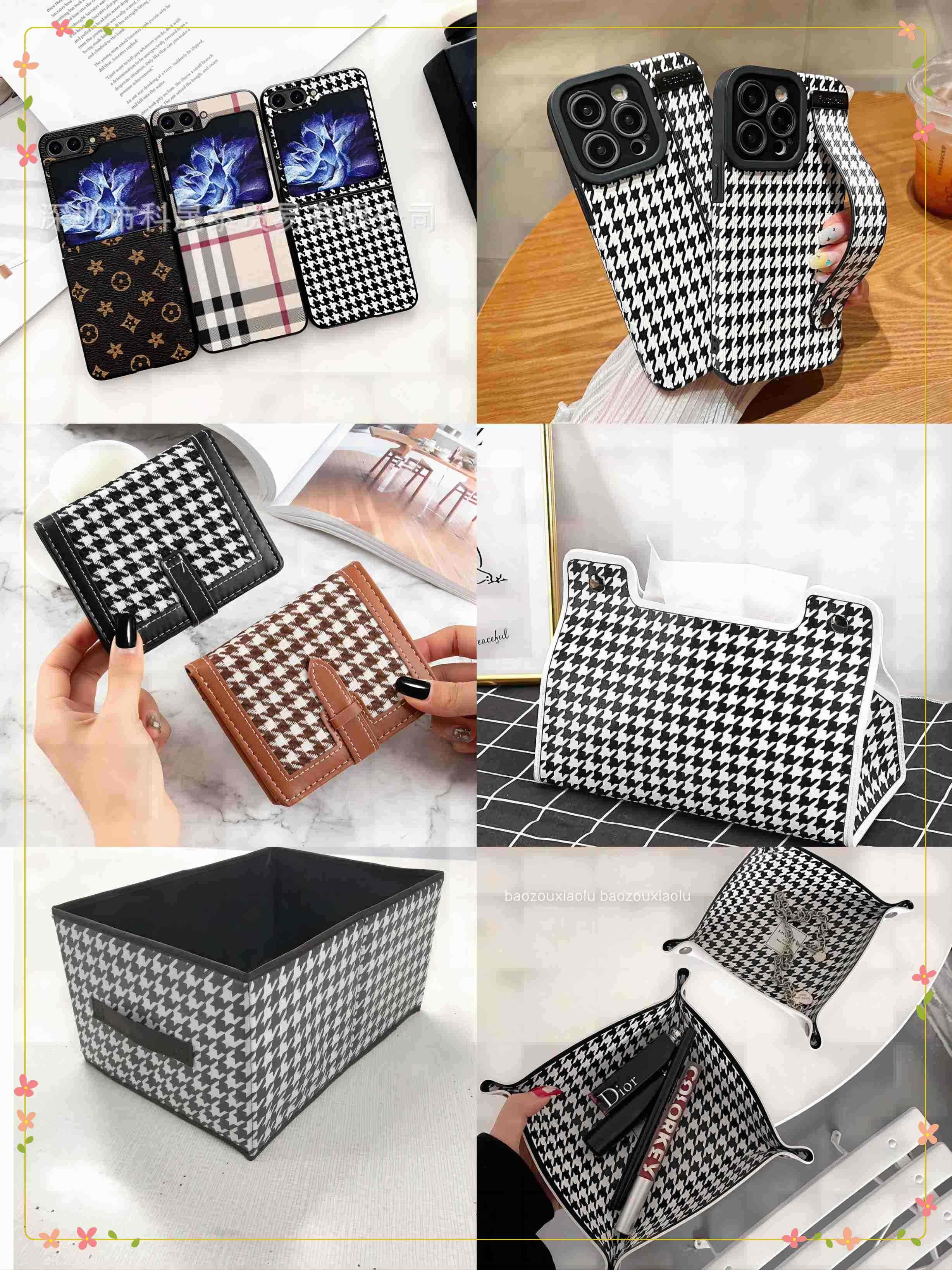 Classic Houndstooth Faux Leather Fabric Bags PVC Printed Leather