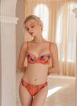 Retro Printed Ladies Underwear Sets Smooth Gathered Sexy Lace Bras