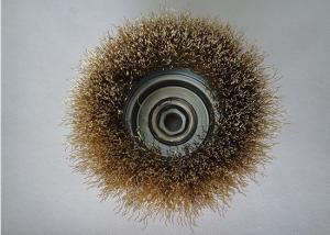 China 85mm wire cup brush,coarse crimped brass coated wire 0.014 inch,with 5/8-11NC arbor factory