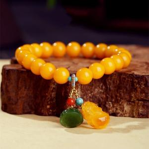 China Wholesale Natural Crystal Bracelet Honey Amber Raw Stone Bracelet Energy Stone Meditation Bracelet For Jewelry Gift Simple Luxury Beeswax Beads Amber factory