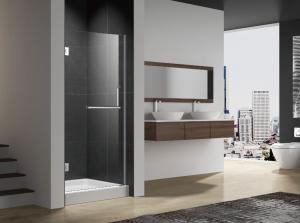 China Pivot shower door with stainless steel 304 hinge and knob,3/8 inches clear tempered glass factory