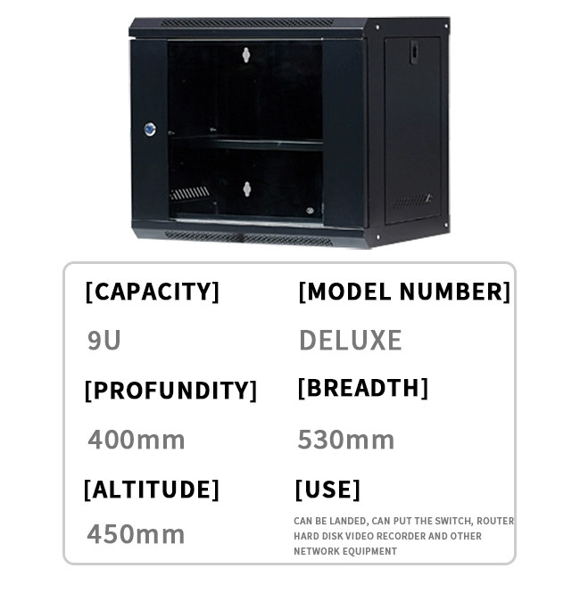 9U Network Server Cabinet Rack Enclosure Plexiglass Door Lock 400mm Deep, Wall Mount