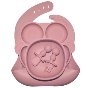 China 6 Pcs Silicone Baby Feeding Plates With Cup Bib Bowl Fork Spoon Nontoxic Food Tray Dishes factory
