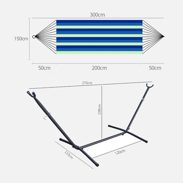Home Outdoor Garden Camping Portable Lightweight Folding Double Cotton Hammocks with Metal Stand